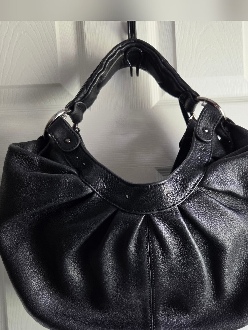 Vintage Lancel Paris Dumpling Satchel Top Handle Bag - Black Leather Silver Stud